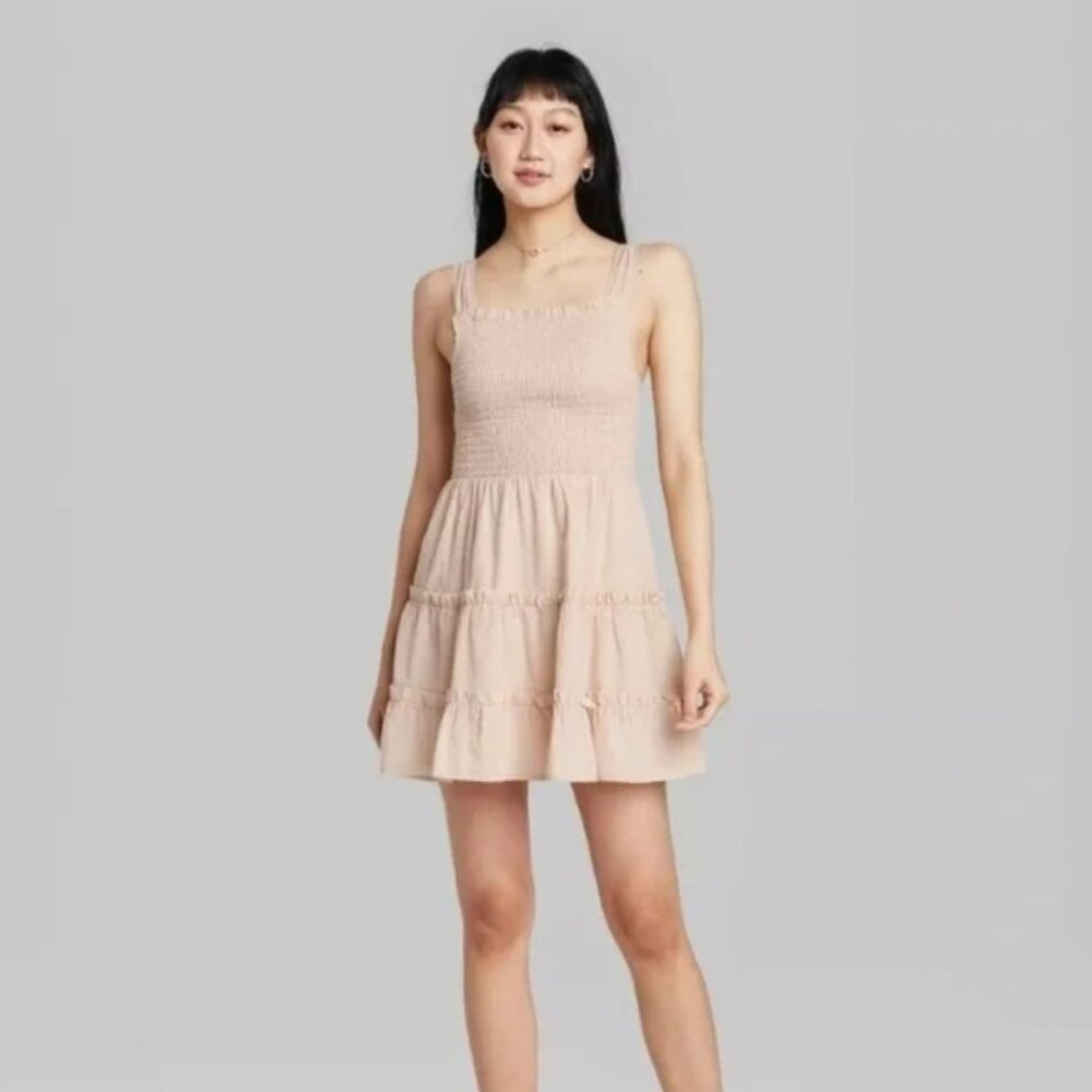 Wild Fable Beige Smocked Tiered Dress Size M